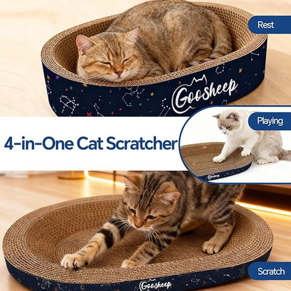 Goosheep 4PSC Cat Scratcher Cardboard 4-in1 Cat Bed Scratching Post for Indoor Cats Oval Corrugated Cardboard Bed Cats Scratching Board