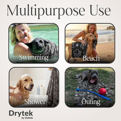 Delilah Home Drytek Dog Towel, Faster Drying, Ultra Absorbent & Odor-Resistant Dog Drying Towel Made from Recycled Bottles, Large 30x54, Quick-Dry & Sand-Resistant for Bath, Beach & Travel (Black)