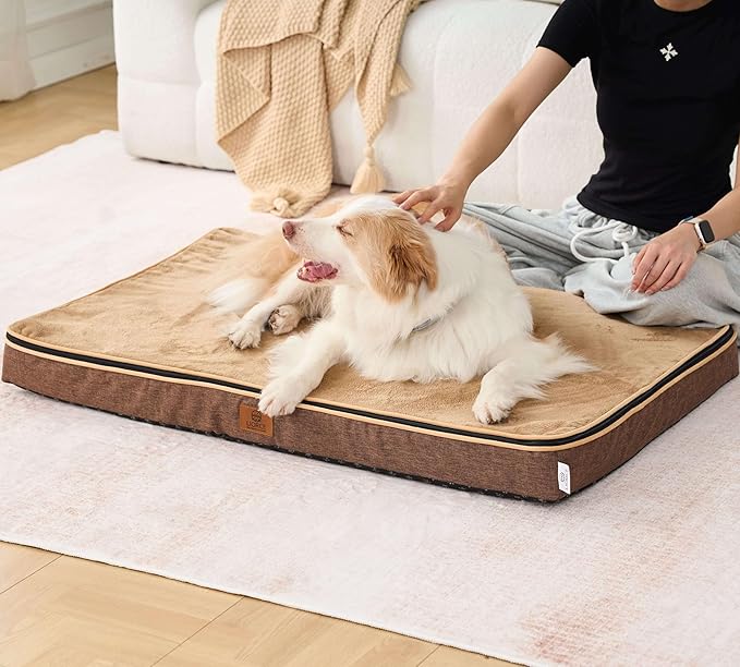 LIORCE Memory Foam XL Dog Bed - 4” Thick Orthopedic Beds for Extra Large Dogs - Waterproof Dog Bed with Removable Washable Cover & Wrap-Around Zipper - Ultimate Comfort and Easy Maintenance