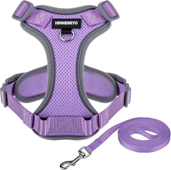Small Dog Harness and Leash Set，No Pull Adjustable Pet Harness for Small Dogs ，Breathable Mesh Reflective Dog Vest Harness (Light Purple, M)