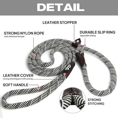 TwoEar 6FT Slip Lead Dog Leash, Heavy Duty Slip Leash for Dogs with Highly Reflective, Strong Rope Slip Leads No Pull Pet Training Leashes for Small Dogs (1/2", Grey)