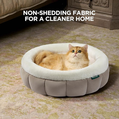 BALANCE Cat Beds for Indoor Cats, Washable Round Cat Bed, Cute Kitten Bed with Anti-Slip Bottom for Kitty and Puppy, 23 Inches, Goat