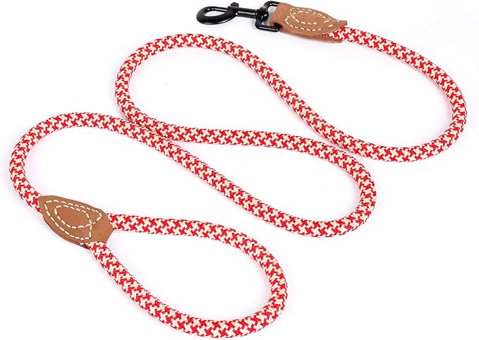 Mile High Life | Mountain Climbing Dog Rope Leash with Heavy Duty Metal Sturdy Clasp | Genuine Leather Tailored Connection with Strong Stitches (Red Khaki1, 48 Inch (Pack of 1))