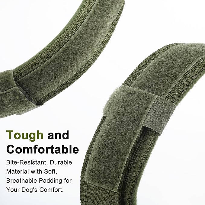 Dog Collar, Waterproof Tactical Dog Collar with Control Handle and Zinc Alloy Buckle, Pet Collar for AirTag, Medium Large Dog, XLarge, Army Green (Includes Screwdriver Accessories)