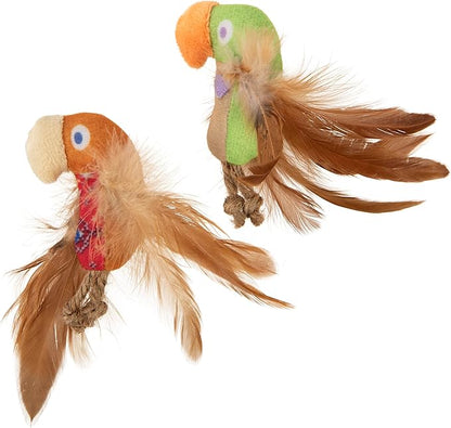 Instincts by SmartyKat 2-Pack HappyNip Love Mates Feather Birds Plush Cat Toys, Contains Catnip & Silvervine - Orange/Green, 2-Pack