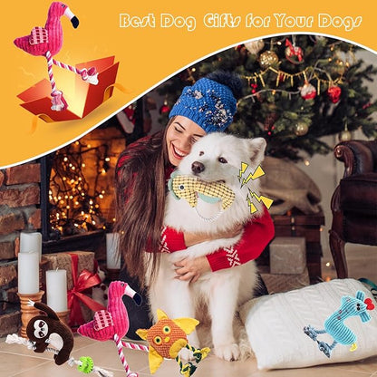 MRSOHRET 5 Pack Plush Dog Toys with Rope, Squeaky Dog Toys, Tug of War Dog Interactive Toy, Durable Dog Chew Toys for Large Dogs & Puppies