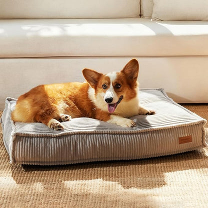 FUKUMARU 5.5-Inch Thick Dog Bed Mat, Washable Cat Bed with Waterproof Lining, Orthopedic Dog Beds for Senior Dogs, Cozy Flat Dog Kennel Bed for Crate, Non-Slip Pet Pillow Bed, Grey