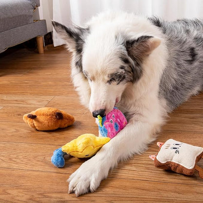 DODODOLA Stuffed Dog Toys Durable Plush Dog Toy with Crinkle Paper Cute Elephant Squeaky Dog Toys Dog Chew Toys for Medium Large Breed (Colorful Sweet)