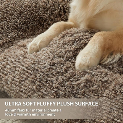 BFPETHOME Dog Beds for Large Dogs, Plush Dog Crate Bed Fluffy Cozy Kennel Pad for Sleeping &Ease Anxiety, Washable Pet Mats with Anti-Slip Bottom for Large Dogs, Khaki