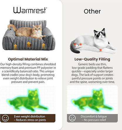 Warmrest Cat Couch for Pets, Cute Cat Bed with Cozy Soft Faux Rabbit Fur for Kitten, Fuzzy Cats Sofa for Indoor Cats, Supportive Pet Sofa with Removable Washable Cover, Light Gray, 24"