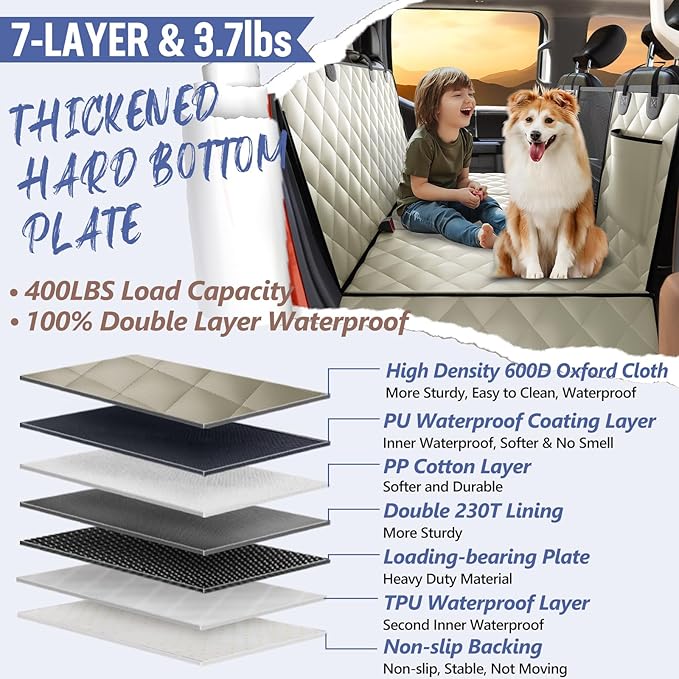 ROUWINNE Back Seat Extender for Dogs Truck-Large Space, Pet Seat Cover Back Seat Hard Bottom Holds 400lbs, Waterproof Dog Hammock for Crew Cab Trucks F150, RAM1500, Sierra, Tundra, Silverado