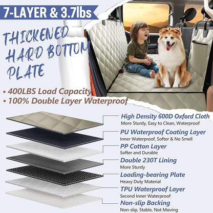 ROUWINNE Back Seat Extender for Dogs Truck-Large Space, Pet Seat Cover Back Seat Hard Bottom Holds 400lbs, Waterproof Dog Hammock for Crew Cab Trucks F150, RAM1500, Sierra, Tundra, Silverado