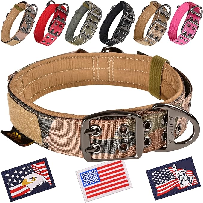 ADITYNA Heavy Duty Camo Dog Collar for Large Dogs - Collar with Handle for Training, and Walking - Wide, Thick, Tactical, Soft Neoprene Padded