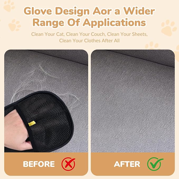 Pet Hair Removal Gloves, Electrostatic Pet Hair Grooming Gloves for Dog & Cat, Reusable for Carpet, Clothing,Furniture,Clothing, Couch,Bed,Curtain-2 PCS