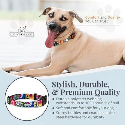 Lucky Love Dog - Adjustable Dog Collar with Easy Click Buckle for Medium, Durable, & Comfortable for Male & Female Dogs, Pet Collar for Puppies & Adult Dogs - Blackbird, Medium