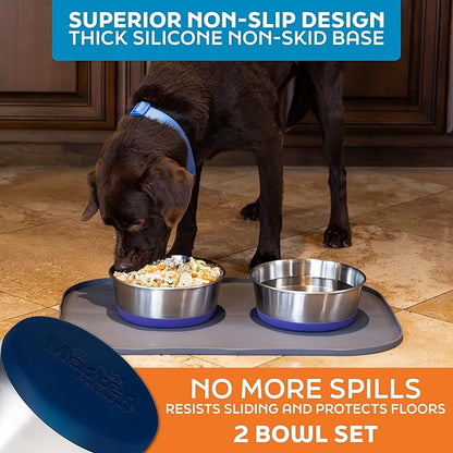 Master Pet Supply Stainless Steel Dog Bowls Set of 2 with Extra Thick Silicone Base - 8 Cup (64 oz) Navy Blue, Non-Slip, Dishwasher Safe Metal Bowls, Pet Dog Food Bowl for Dogs, Cats, Anti Rust