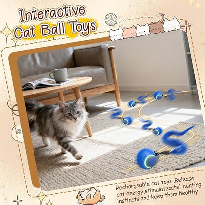 CONAMEI 1PCS Interactive Cat Toys Ball,Newly Upgraded Speedy Tail Cat Toy with USB Charging,Automatic Smart Interactive Cat Toys for Indoor Cats with 4 Tails-Blue