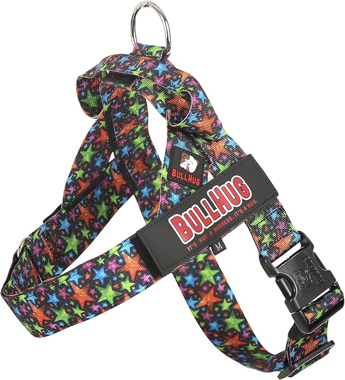 BULLHUG Adjustable Dog Harness– No Pull, No Choke – for English Bulldogs, French Bulldogs, Pugs & Broad-Chested Breeds – Easy, Safe Walks (Star Bright, XS)