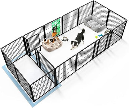 FXW Homeplus Unleashed Indoor Dog Playpen - Stress-Free and Safe Play, Heavy Duty 32 Inch 16 Panels Dog Pen with Connectors (Pack of 2) for Small and Medium Dogs, Black│Patented