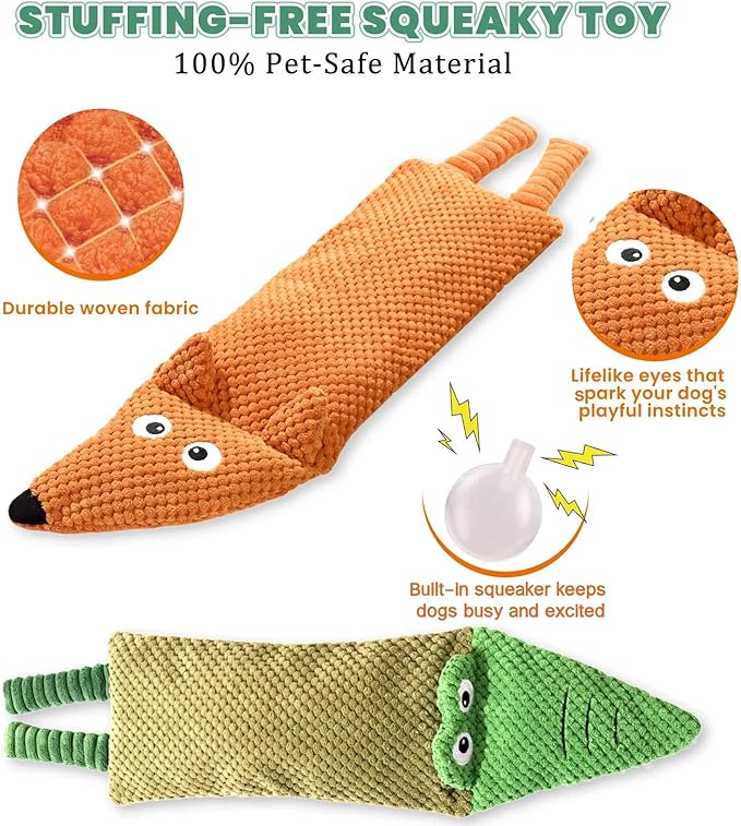 Tierglück Interactive Squeaky Dog Toys for Small, Medium & Large Dogs, 3-Pack No-Stuffing Plush Chew Toys with Crinkle for Teething Puppies & Gentle Chewers – Keeps Bored Dogs Busy and Safe