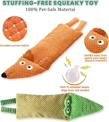 Tierglück Interactive Squeaky Dog Toys for Small, Medium & Large Dogs, 3-Pack No-Stuffing Plush Chew Toys with Crinkle for Teething Puppies & Gentle Chewers – Keeps Bored Dogs Busy and Safe