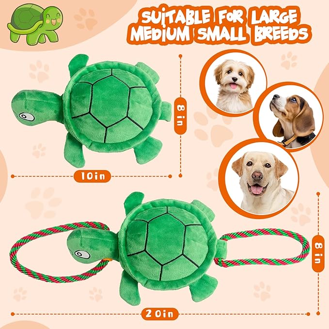 Large Turtle Dog Toys: Squeaky Dog Toys for Aggressive Chewers - Interactive Rope Tug of War Dog Toy - Puppy Chew Toy for Small/Meduim/Large Breeds