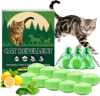 Cat Deterrent Outdoor, 10 Pack Natural Peppermint Essential Oil Cat & Dog Deterrent Balls Outdoor Indoor, Keep Cats Out of Yard Garden Plants Lawn Furniture Trash Anti Cat Scratch Chew, Keep Cats Away