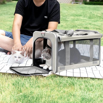 GAPZER Pet Carrier for Large Cat Soft-Sided Animal Traveling Bag for Medium Cat up to 20lbs / Washable Small Dog Puppy 10 lbs Crate Case with Privacy Curtains for Home Outdoor Travel Beige White