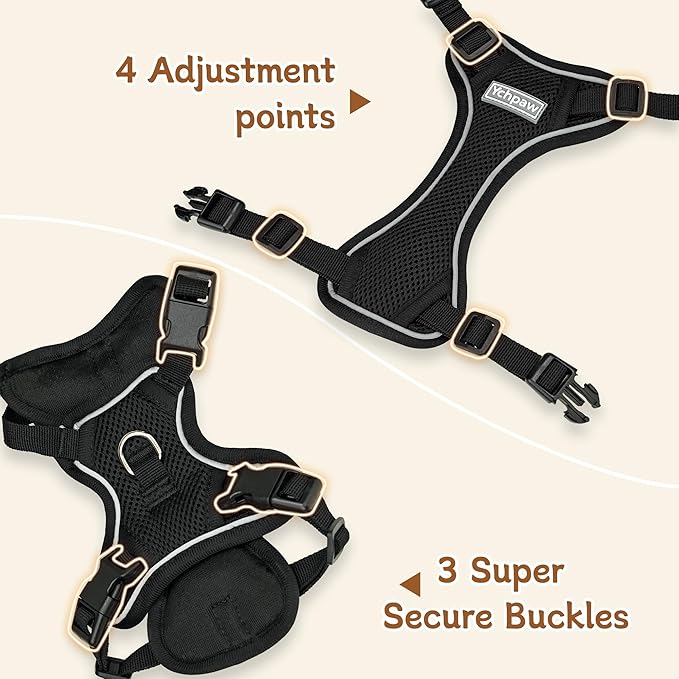 Small Dog Harness and Leash Set, Reflective Soft Breathable Mesh Vest, 3 Buckles, Adjustable Neck and Chest,Step in Dog Harness for Walking, Running, Training, Black, XS