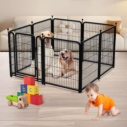 Getlay Dog Playpen 32 inch(H) 4 Panels Dog Fence Outdoor for Yard. Metal Dog Pen Heavy Duty Pet Puppy Exercise Pen for Rv Camping Garden Yard, Wide Door Low Threshold Dog Fence Total 8.9 Ft(L)