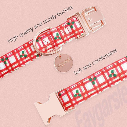 Faygarsle Christmas Red Plaid Pattern Dog Collar for Small Medium Large Dogs Cute Puppy Collars for Female Dogs for Summer Spring Wedding Necklace Girl Dog Collar M