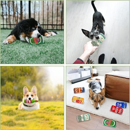 Plush Squeaky Dog Toy - Dog Beer Drink Shape Interactive Chew Toy for Small/Medium/Large Dogs, Stuffed Funny Dog Toys, Ideal for Indoor Home Play & Outdoor Activities, Puppy Birthday Gift (3 Pack)