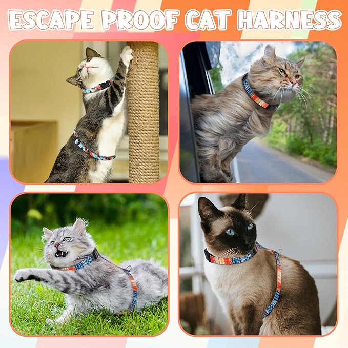2 Pack Cat Harness and Leash Set, Escape Proof Adjustable Kitten Harness with Leash Collar Lightweight Soft and Comfortable for Small Medium Cats Walking and Travel