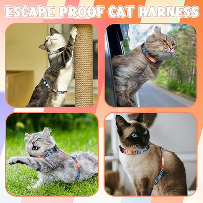 2 Pack Cat Harness and Leash Set, Escape Proof Adjustable Kitten Harness with Leash Collar Lightweight Soft and Comfortable for Small Medium Cats Walking and Travel