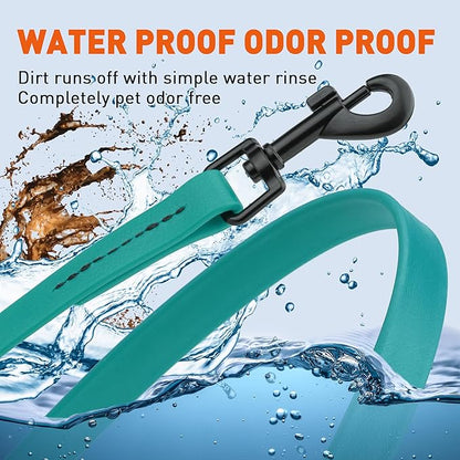 Dogline Biothane Waterproof Dog Leash Strong Coated Nylon Webbing with Black Hardware Odor-Proof Easy to Clean High Performance for Small or Large Dogs Made in USA 4 or 6 ft Lead, Blue Aqua