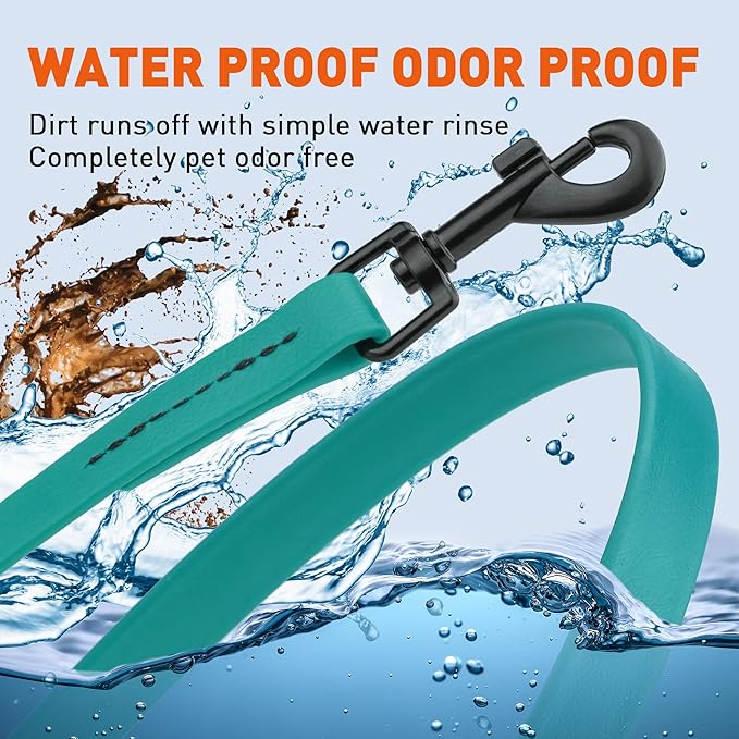 Dogline Biothane Waterproof Dog Leash Strong Coated Nylon Webbing with Black Hardware Odor-Proof Easy to Clean High Performance for Small or Large Dogs Made in USA 2 ft Lead, Blue Aqua