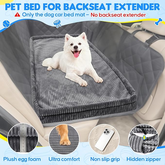 Dog Car Bed, Non-Slip Backseat Extender Pet Mat, Removable Washable Dog Bed for SUVs, Sedans & Trucks, Anti-Slip Travel Bed for Dogs, Easy Clean & Scratch-Proof & Comfort (Dark Gray, 50"L×24.6"W×2"H)