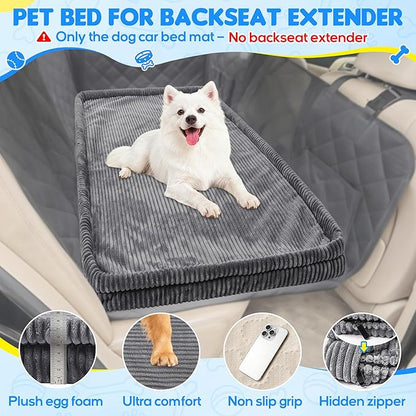 Dog Car Bed, Non-Slip Backseat Extender Pet Mat, Removable Washable Dog Bed for SUVs, Sedans & Trucks, Anti-Slip Travel Bed for Dogs, Easy Clean & Scratch-Proof & Comfort (Dark Gray, 50"L×24.6"W×2"H)