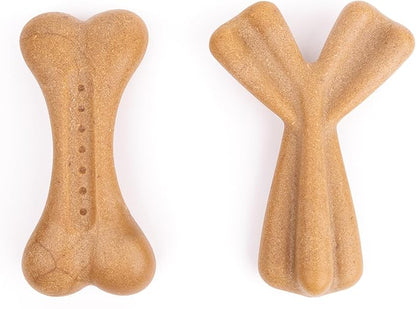 Fuzzl Puppy & Small Dog Chew Toy Tasty Bacon Flavour Twin Pack - Bone and Wishbone - Soft and Durable Chew Toys for Puppies and Small Dogs