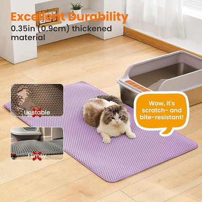 Petinstinct Jumbo Cat Litter Mat, 46x26 Inches Double Layer Honeycomb Litter Trapping Mat, Non Slip Waterproof Urine Proof Extra Large Cat Litter Box Mat, Kitten Supplies and Essentials, XXL, Purple