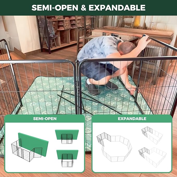 FXW Homeplus Unleashed Indoor Dog Playpen - Stress-Free and Safe Play, Heavy Duty 45 Inch 24 Panels Dog Pen for Medium and Large Dogs, Black│Patented