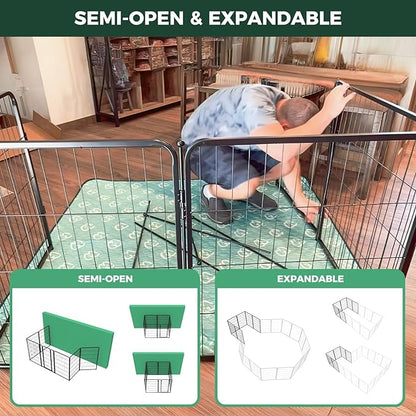 FXW Homeplus Unleashed Indoor Dog Playpen - Stress-Free and Safe Play, Heavy Duty 45 Inch 24 Panels Dog Pen for Medium and Large Dogs, Black│Patented