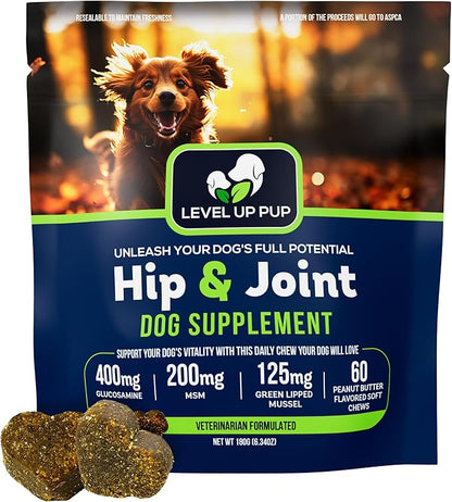 LVL Up Pup Dog Joint Supplement for Senior Dogs – Hip & Joint Supplement for Dogs with Glucosamine, Chondroitin, MSM – Dog Supplement for Large Breed – Joint Health Chews
