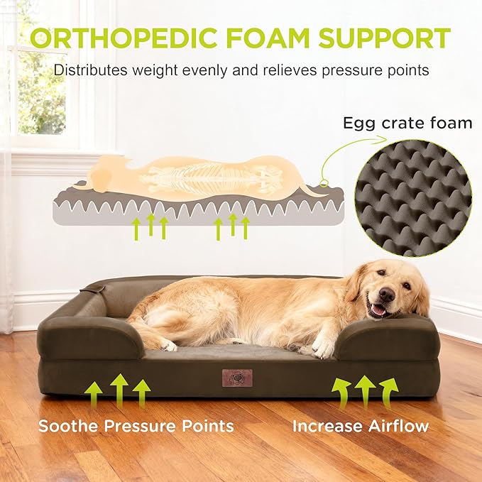 Extra Large Dog Bed, Orthopedic XL Washable Bed for Big Dog Waterproof Pet Couch Sofa Bolster with Removable Cover, Non-Slip Bottom, Tennis Ball Toy, 42x30
