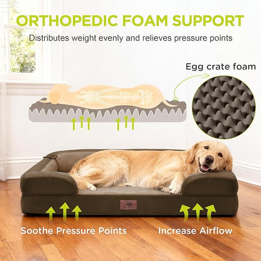 Extra Large Dog Bed, Orthopedic XL Washable Bed for Big Dog Waterproof Pet Couch Sofa Bolster with Removable Cover, Non-Slip Bottom, Tennis Ball Toy, 42x30