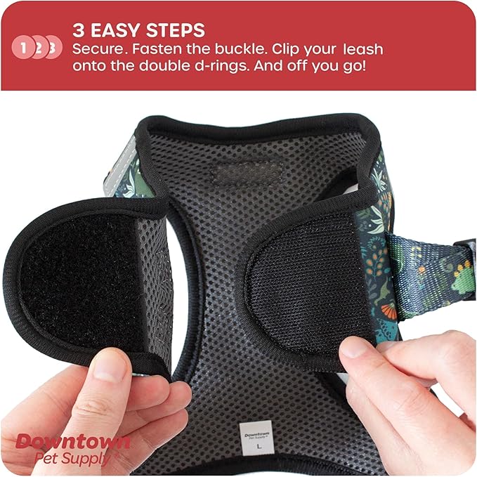 Downtown Pet Supply Step-in Dog Harness – No Pull, Adjustable Padded Mesh with Reflective Trim, Secure Buckle Strap – Comfortable & Breathable Small Dog Harness, X-Small, Dinosaur