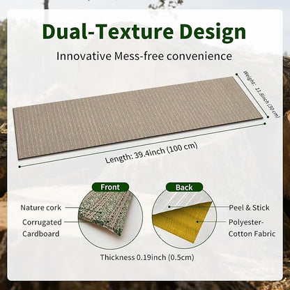 Natural Cork Cat Scratcher Mat, Self-Stick & Trimmable Furniture Protector for Couch, Door, Wall & Bed Corner, Claw-Friendly for Indoor Cats (Catnip Green, 39.4 x 11.8 Inch)