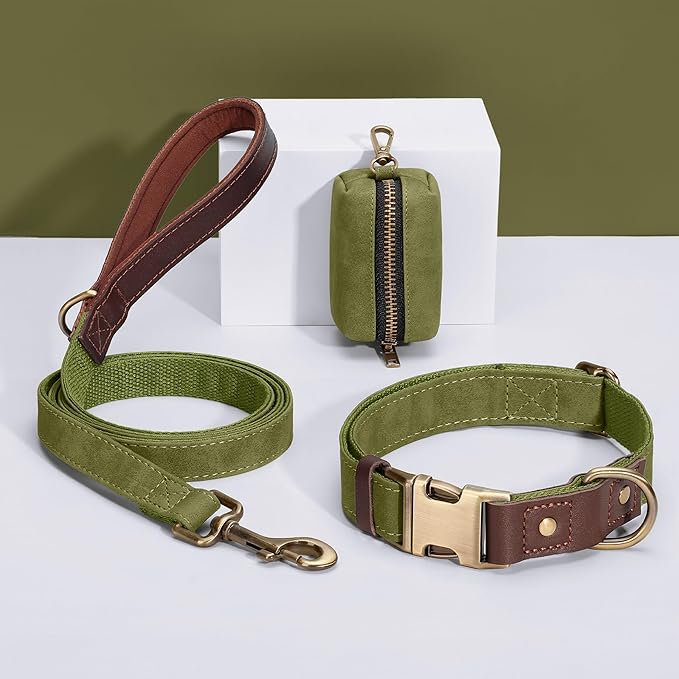 Didog Soft PU Leather Dog Collar for Large Dogs,Classic Adjustable Wide Dog Collars with Quick Release Metal Buckle,Easy Clean and Comfortable with Nylon Lining,Olive Green,XL Neck 20-27", Width 1.2"