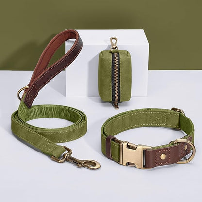 Didog Soft PU Leather Dog Collar for Large Dogs,Classic Adjustable Wide Dog Collars with Quick Release Metal Buckle,Easy Clean and Comfortable with Nylon Lining,Olive Green,XL Neck 20-27", Width 1.2"