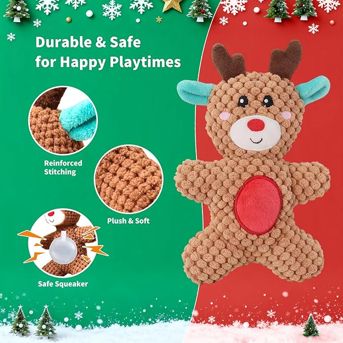 Dog Toys,Plush Dog Toy,Squeaky Plush Puppy Dog Chew Toys for Small Medium Large Dogs (Christmas D)